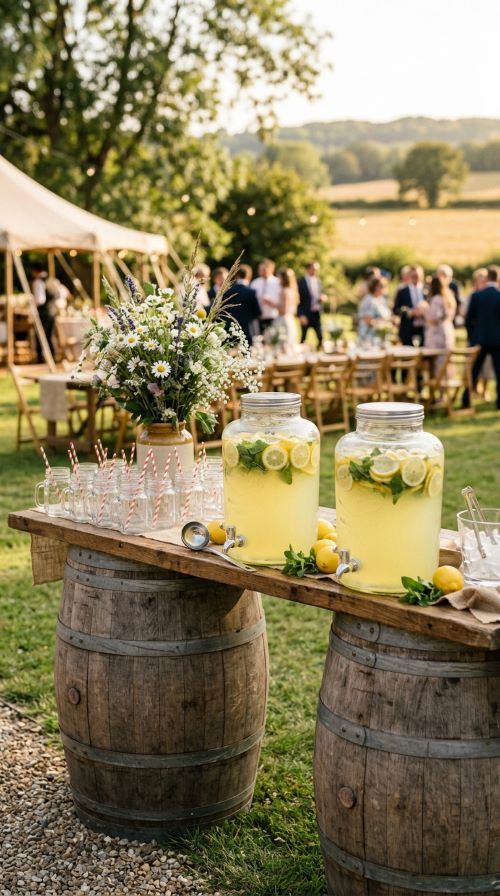 Rustic Lemonade Barrel Station