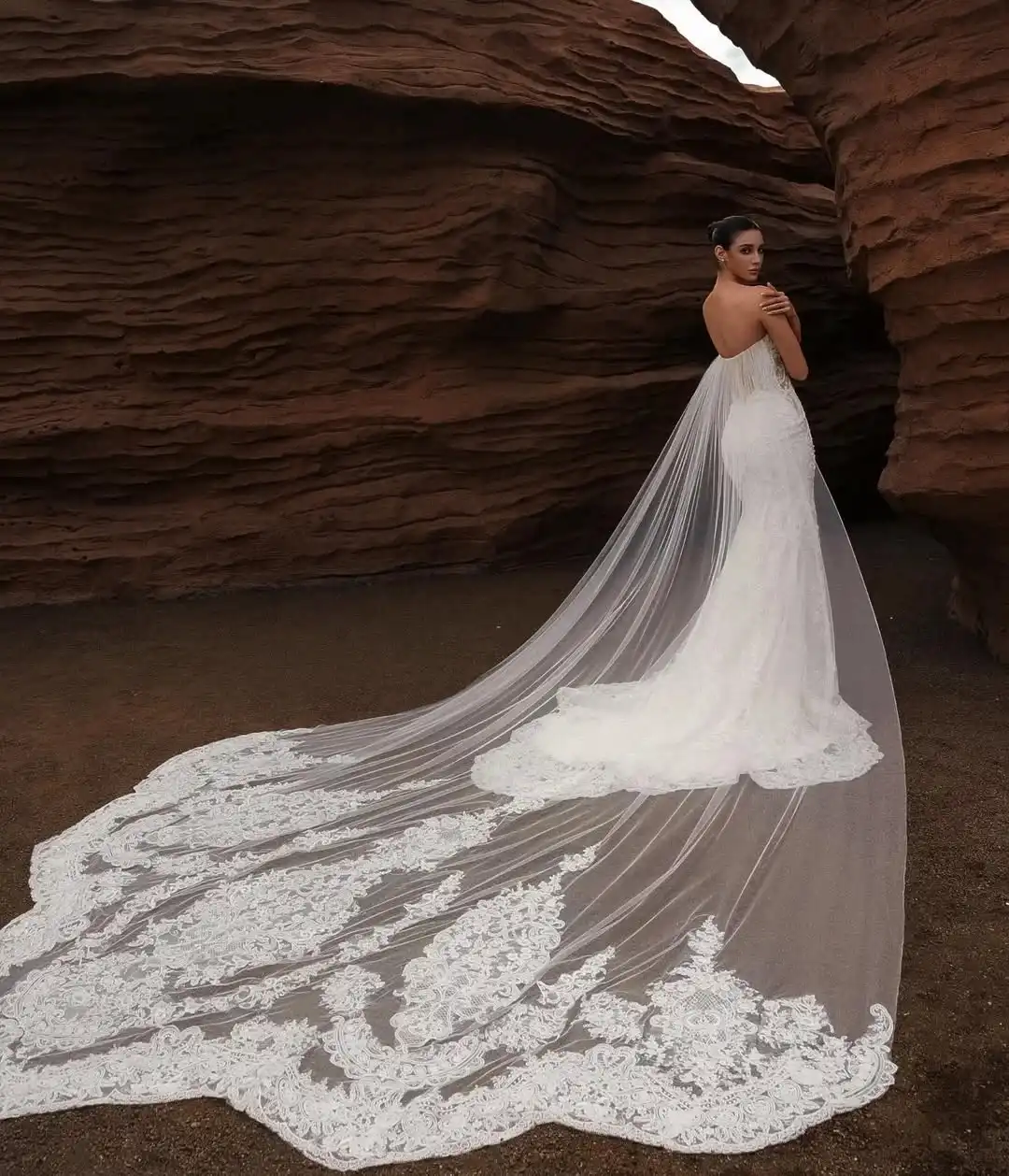 Classic Lace Mermaid with Cathedral Veil