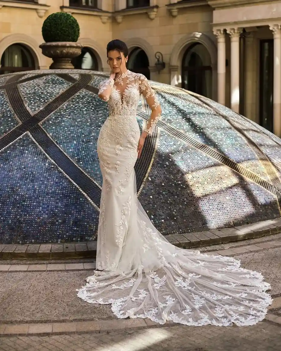 Embroidered Sleeve Mermaid Dress