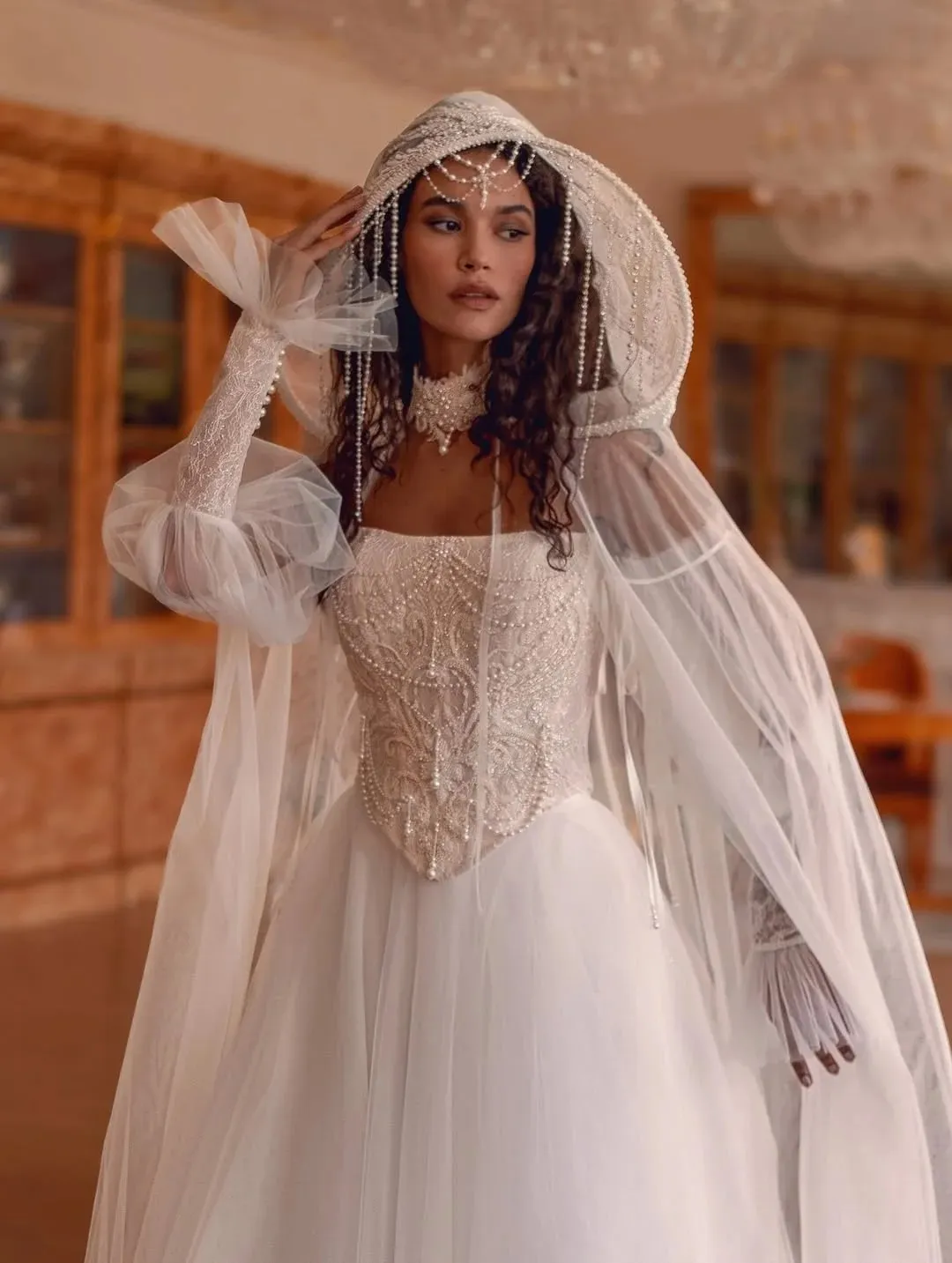 Corset Mermaid with Dramatic Veil