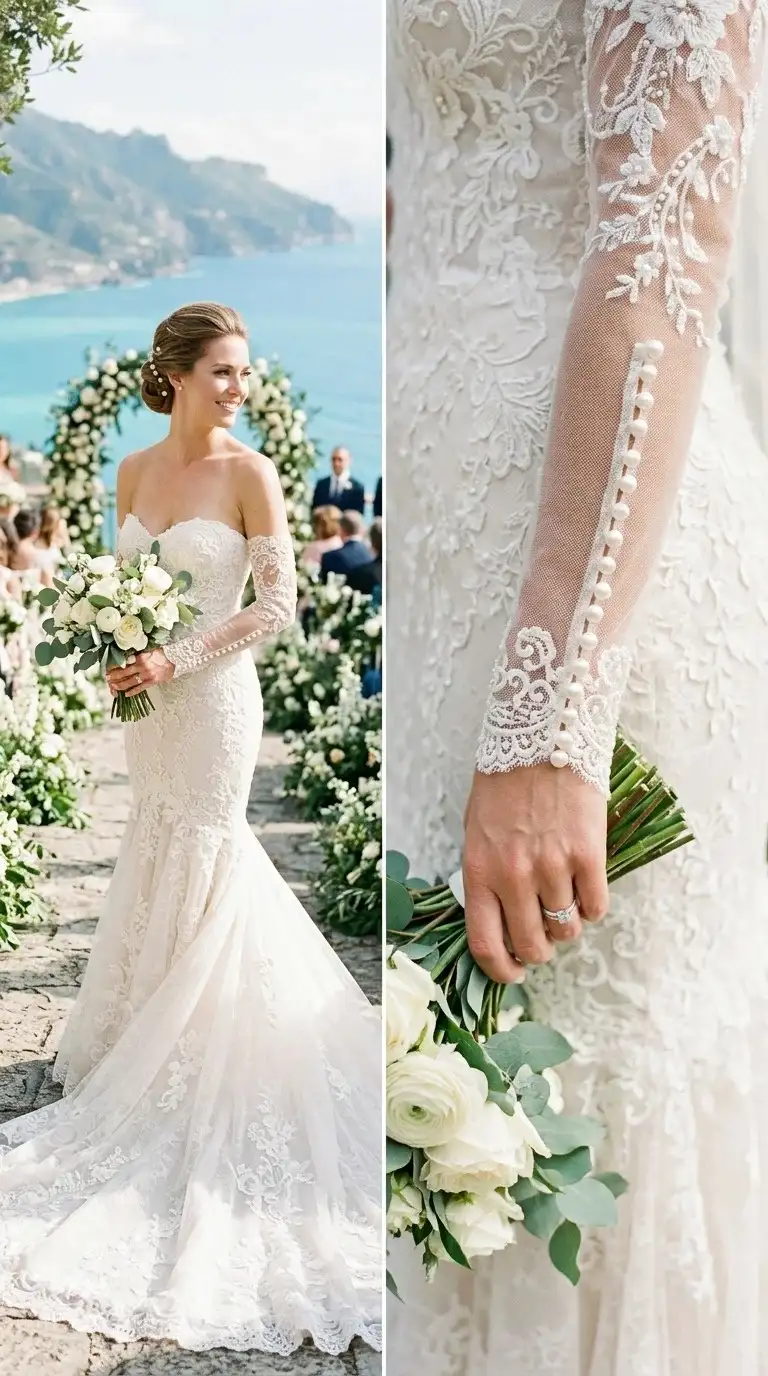 Mermaid Dress with Buttoned Sleeve Detail
