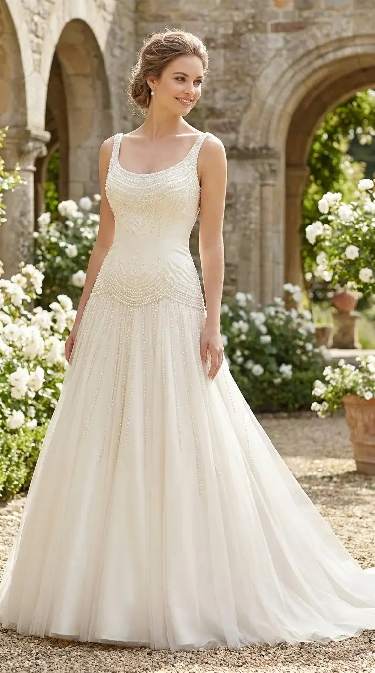 Pearl Detailed Dropwaist Dress