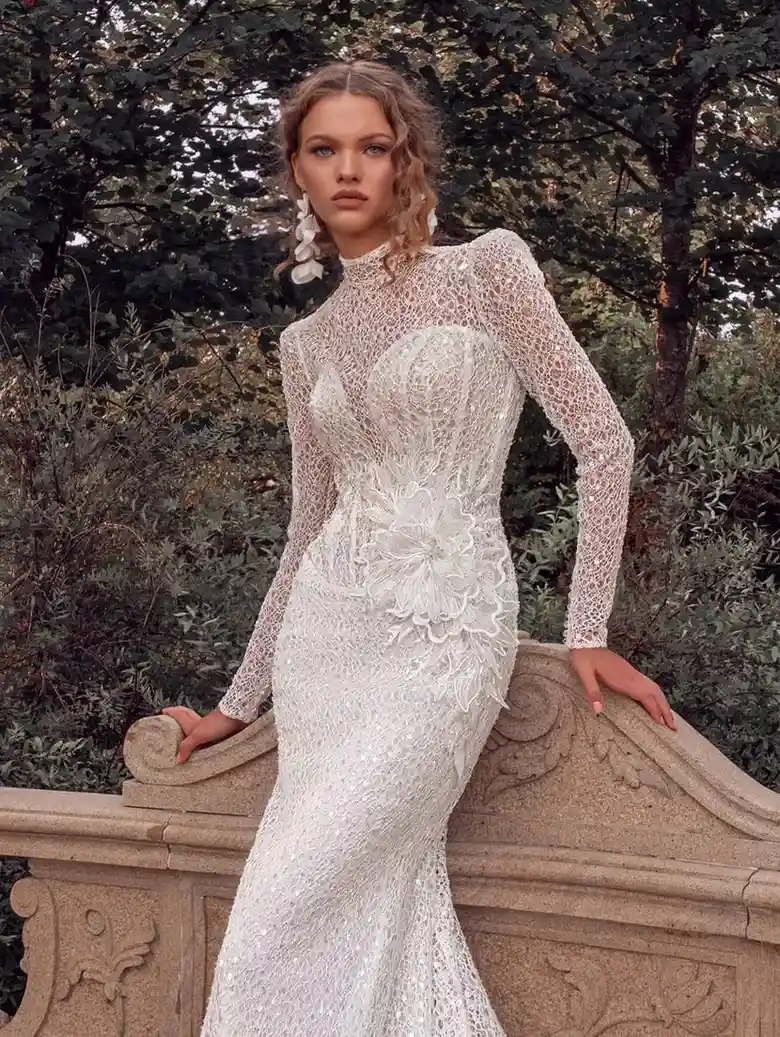 High Neck Mermaid Dress with Long Sleeves