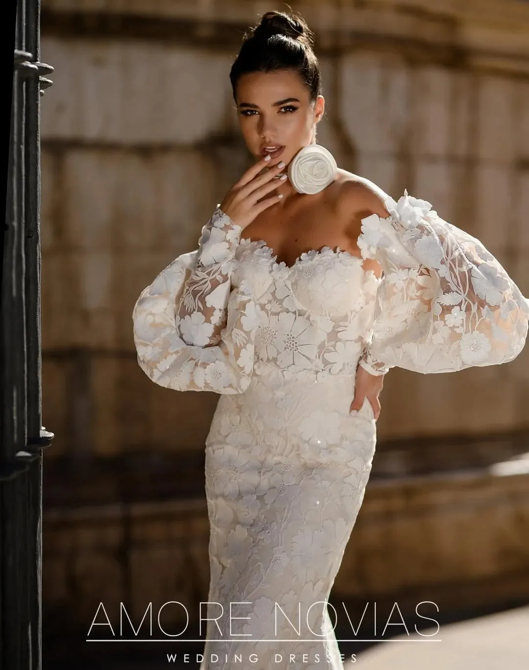 Puff Sleeves Mermaid Wedding Dress
