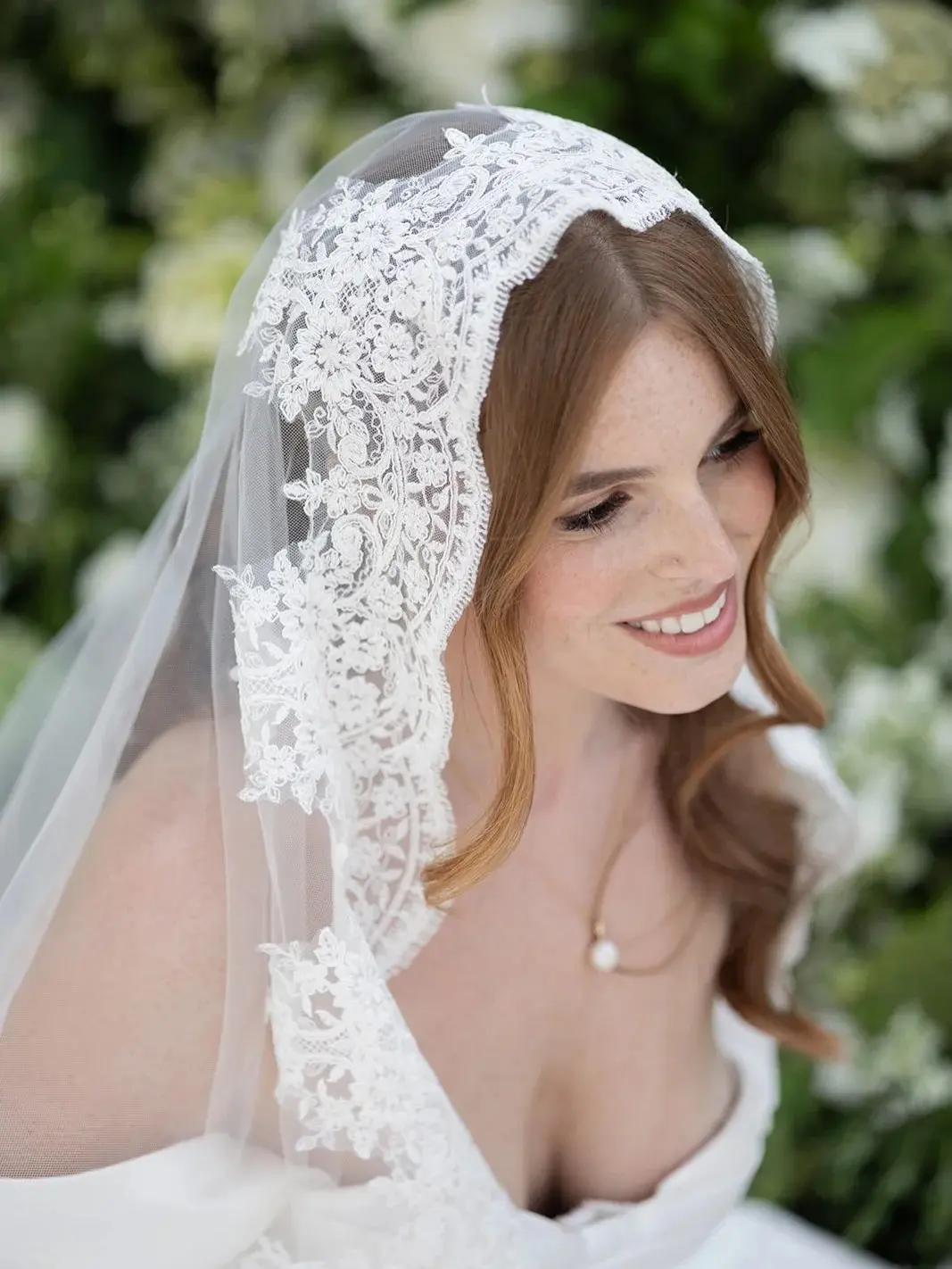 Vintage-Inspired Mermaid with Lace Mantilla Veil