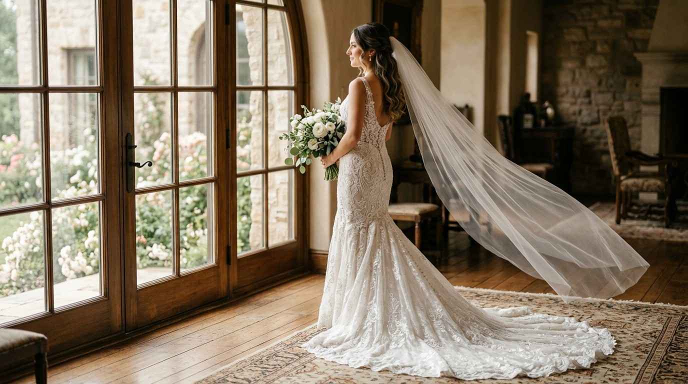 Mermaid dresses with veils