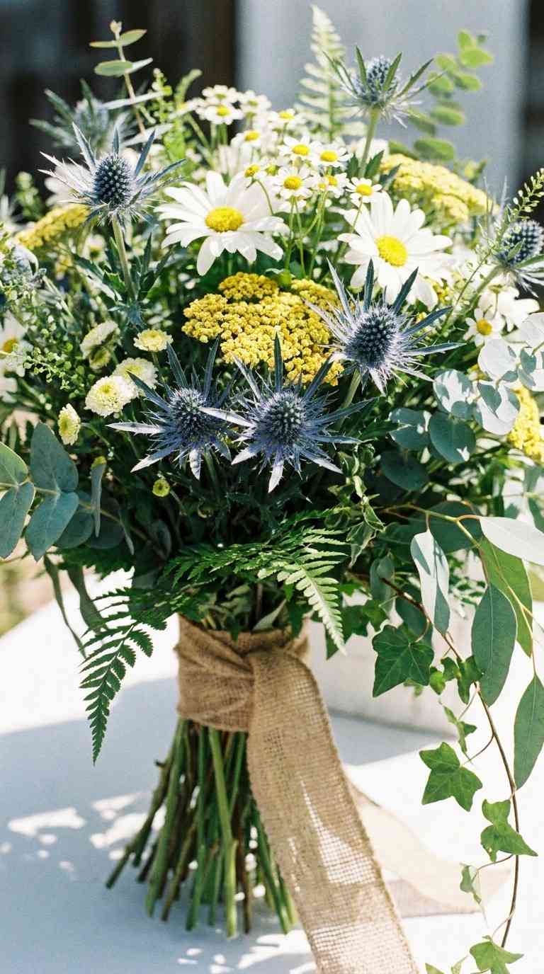 Blue Thistle and Wildflower Bouquet