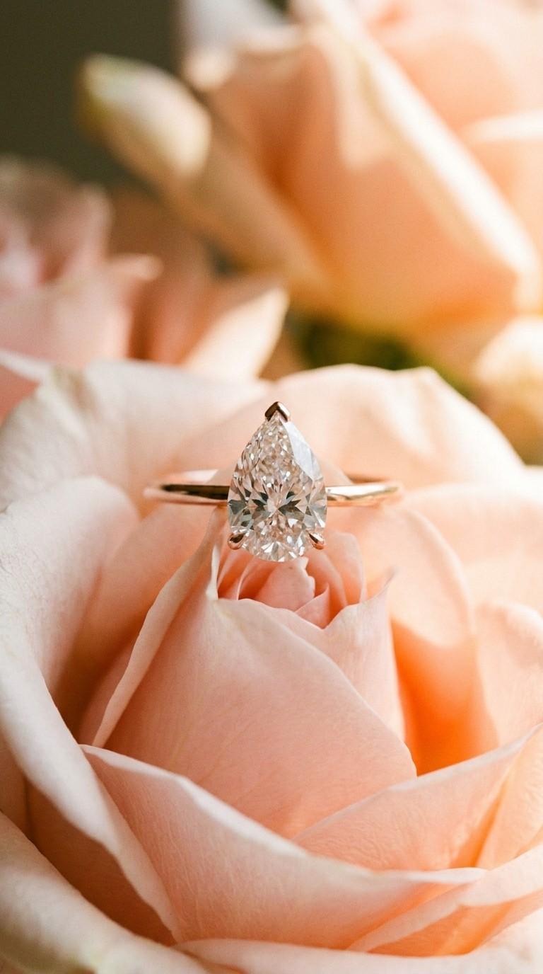 Rose Gold Band with Pear Stone