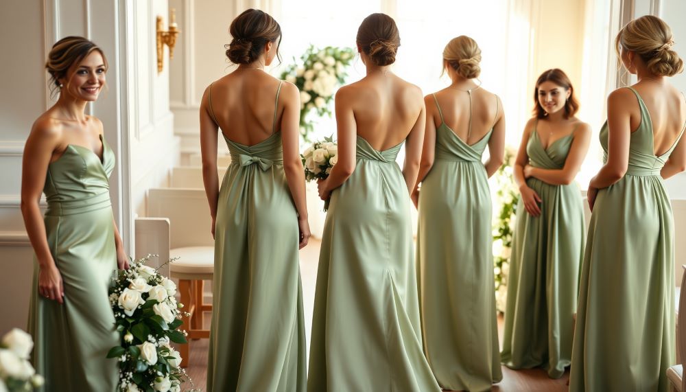 29 Satin Sage Green Bridesmaid Dresses for a Chic, Polished Bridal Party