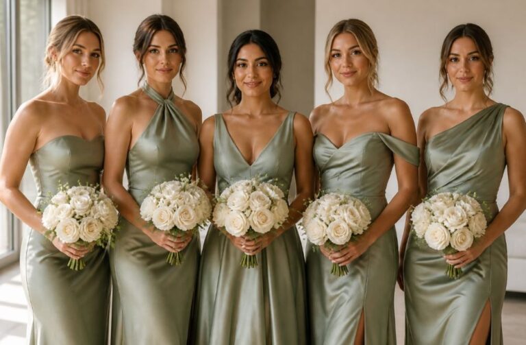 Satin Sage Green Bridesmaid Dresses for a Chic, Polished Bridal Party